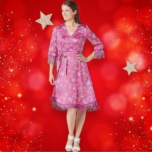 NWOT Du Jour Wrap Dress with Fringed Tassel Trim in “Magenta Haze” Paisley 26W